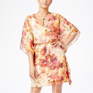 Thalia Sodi Orange Yellow Mini Dress with Flowing Bat Sleeves Size Medium